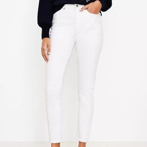 LOFT Petite Frayed Hem High Rise The Skinny Jeans in White